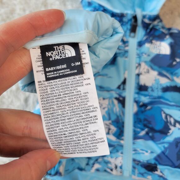 North Face Baby Reversible Perrito Hooded Jacket Mountains Atomizer Blue 0-3M - Picture 5 of 5